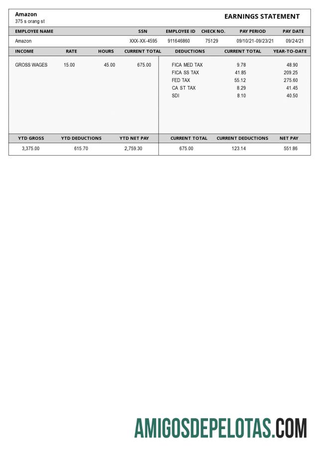 Contracheque da Amazon exemplo real